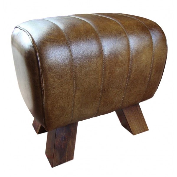 Striped Stitch Brown Leather Stool, Wooden Foot Stools Uk
