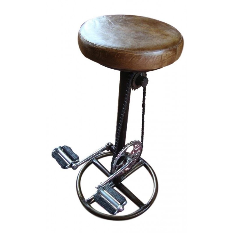 Bicycle Bar Stool With Pedals – Brown Leather