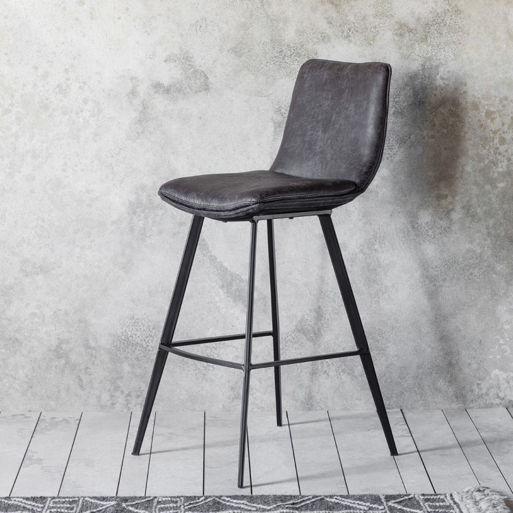 Henley Faux Leather Bar Stool – Grey (2) | Free Delivery