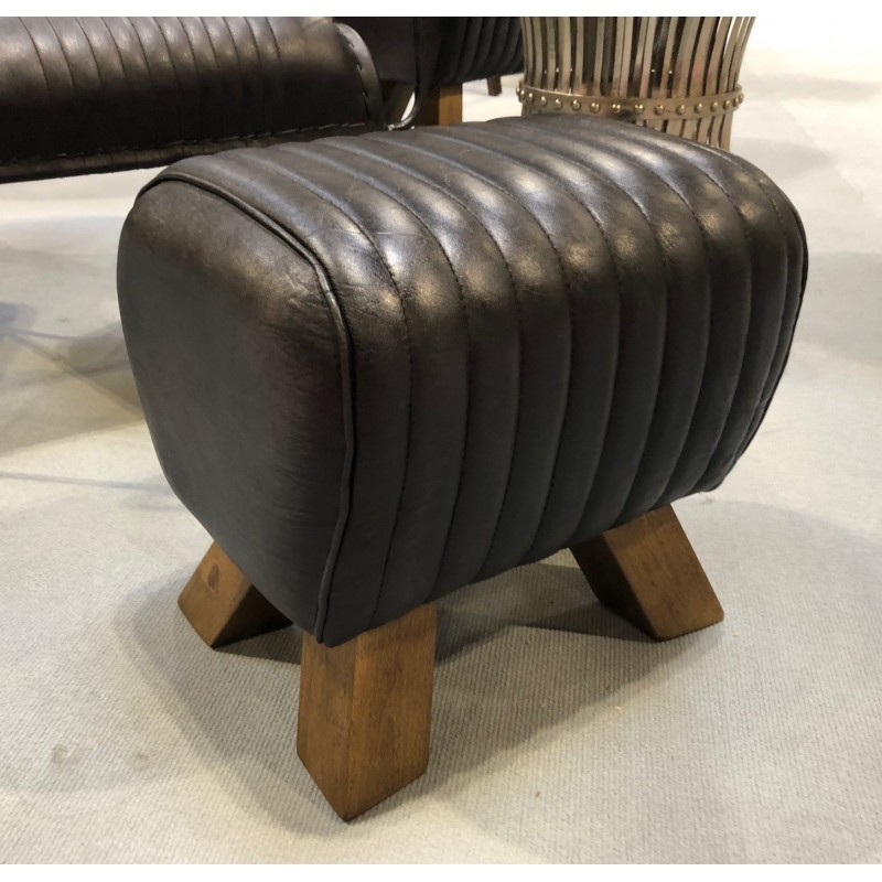 Black Leather Stool / Footstool – Pommel Horse