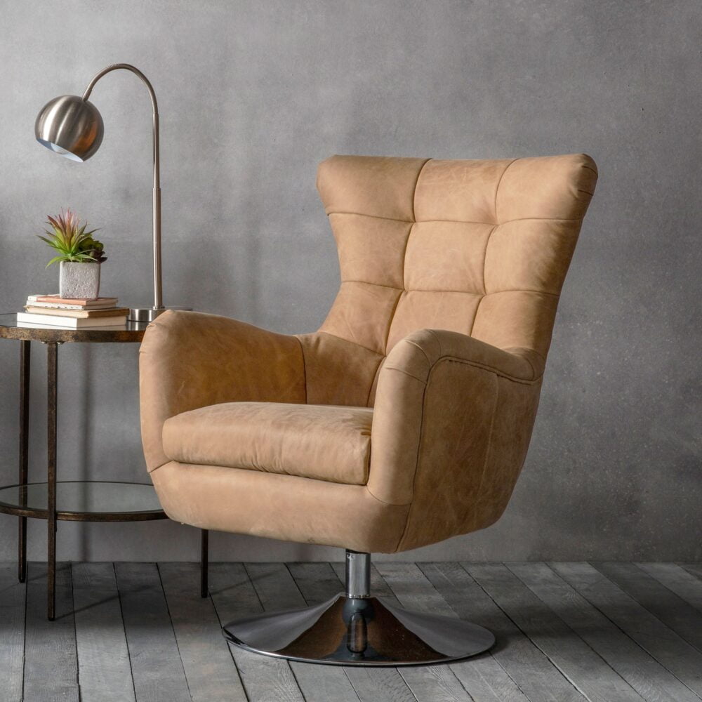 Casablanca Leather Swivel Chair – Saddle Tan – Free Delivery