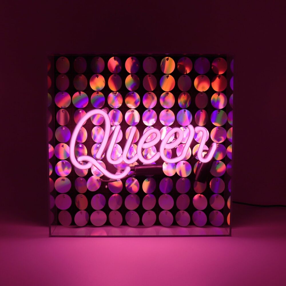 Queen' Acrylic Box Neon Light with Sequins 1