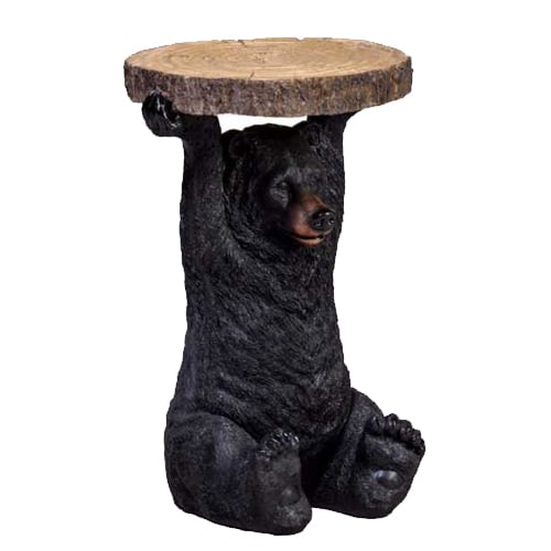 Black Bear Holding Trunk Slice Side Table
