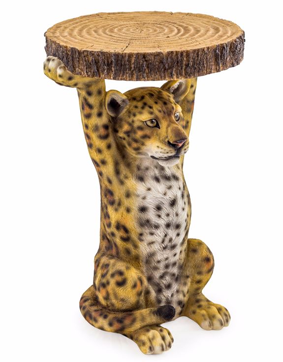 Leopard Holding Trunk Slice Side Table