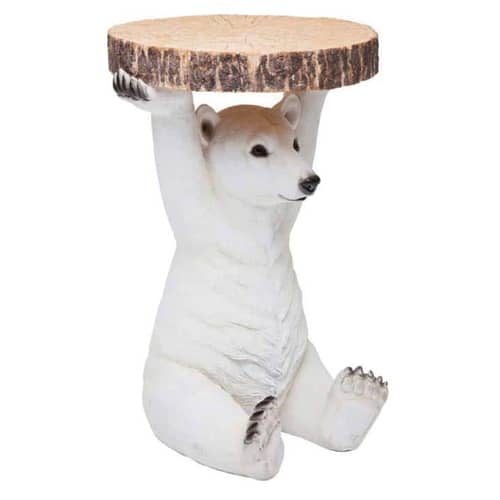 Polar Bear Holding Trunk Slice Side Table