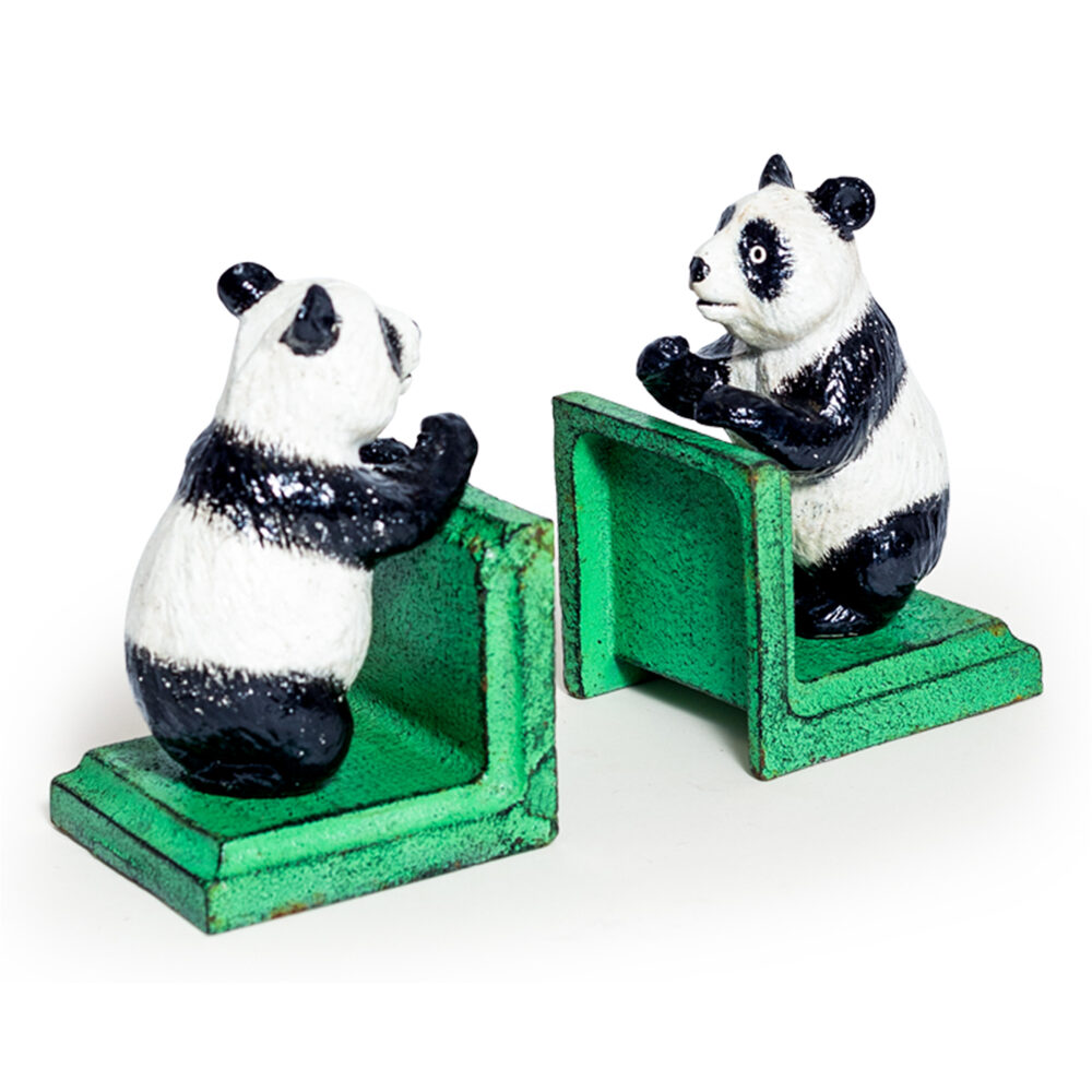 Cast Iron Antiqued Pair of Panda Bookends