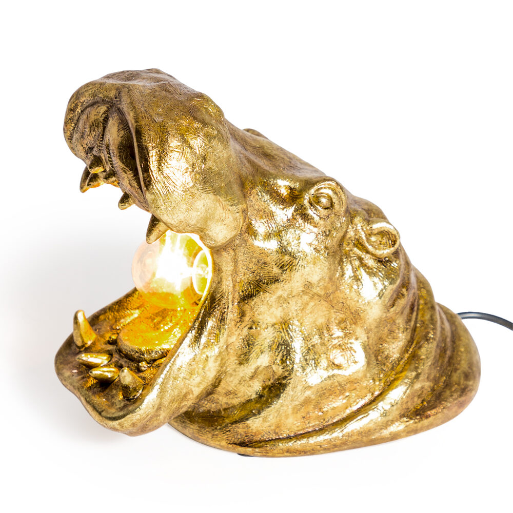 Antique Gold Roaring Harry Hippo Table Lamp